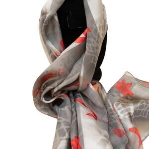 Vintage Gray Silver Red Rectangle Scarf EUC